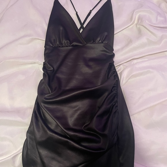 Lucy in the Sky | Dresses | Holly Ruched Cross Back Dress Faux Leather |  Poshmark